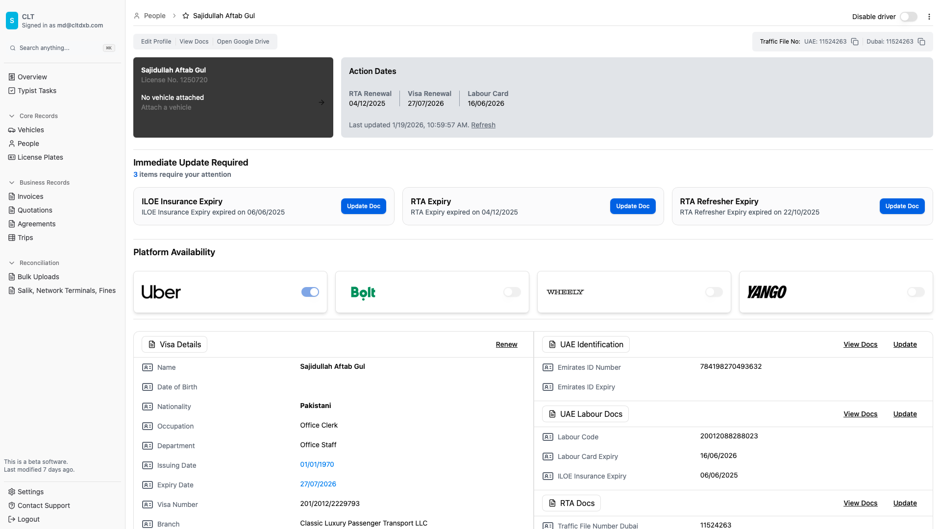 Classic Luxury Transport | Fleet Management System detail