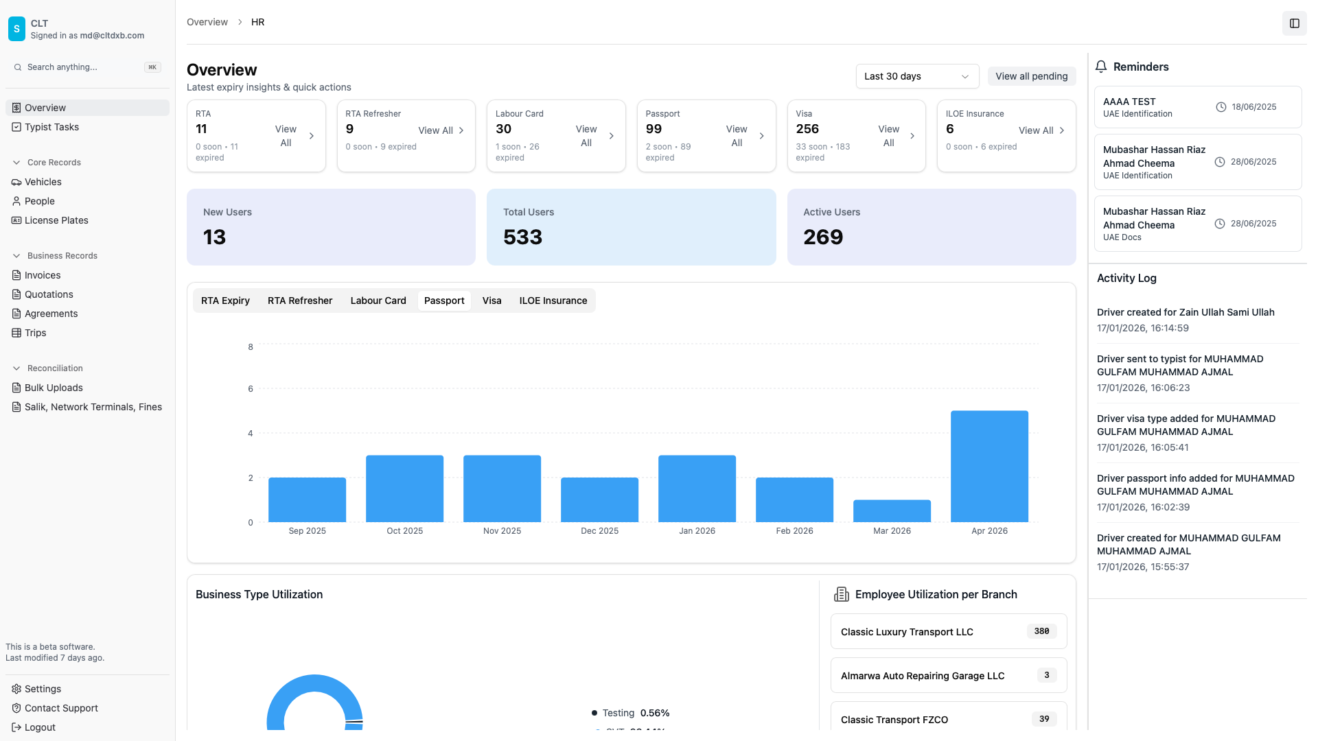Classic Luxury Transport | Fleet Management System