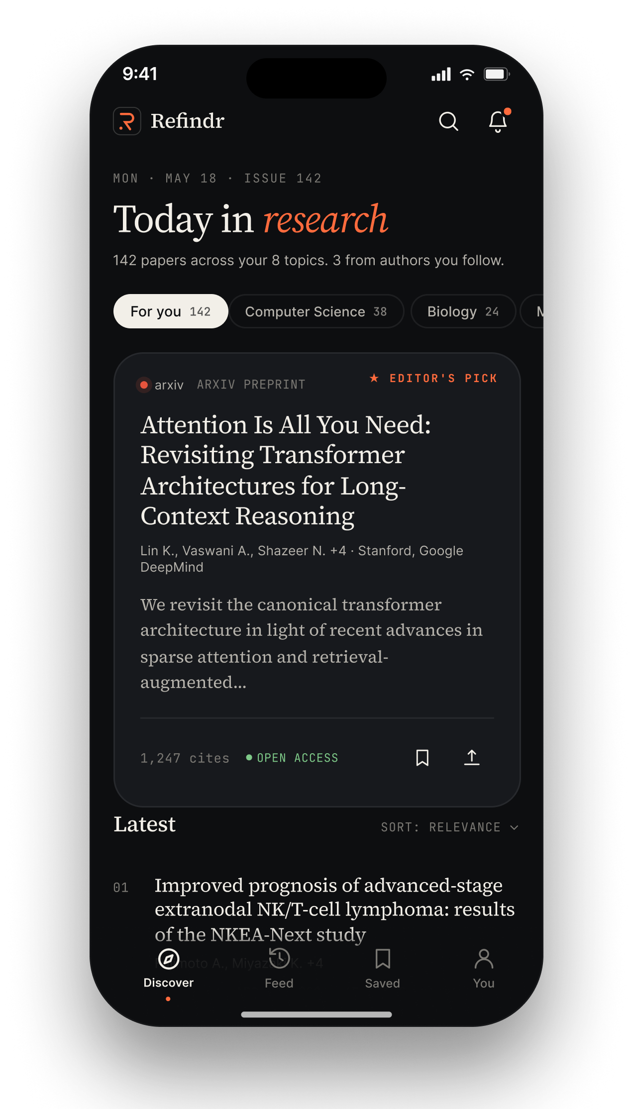 Discover — your daily research feed